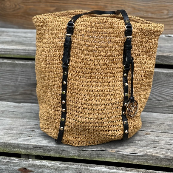 Michael Kors Large Black and Rattan Straw Tote - Picture 3 of 7